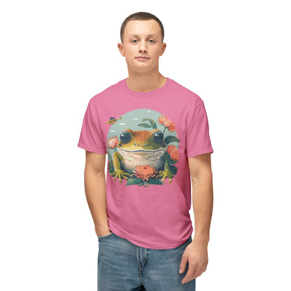 Vintage Frog Art T Shirt With Floral Full Color Print Unisex Tee