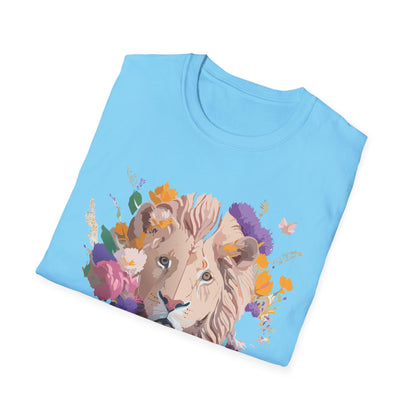 Unisex Lion Shirt Floral Lion Tee Softstyle 64000 Gildan Cotton Tee