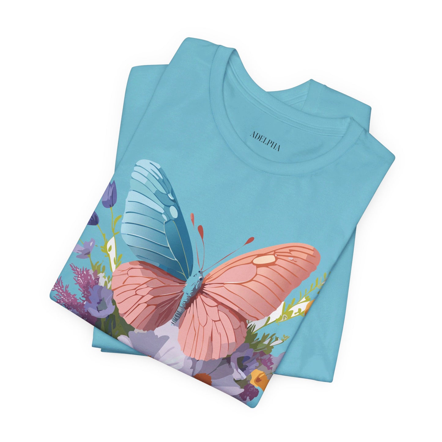 Natural Cotton Tee Shirt with Butterfly