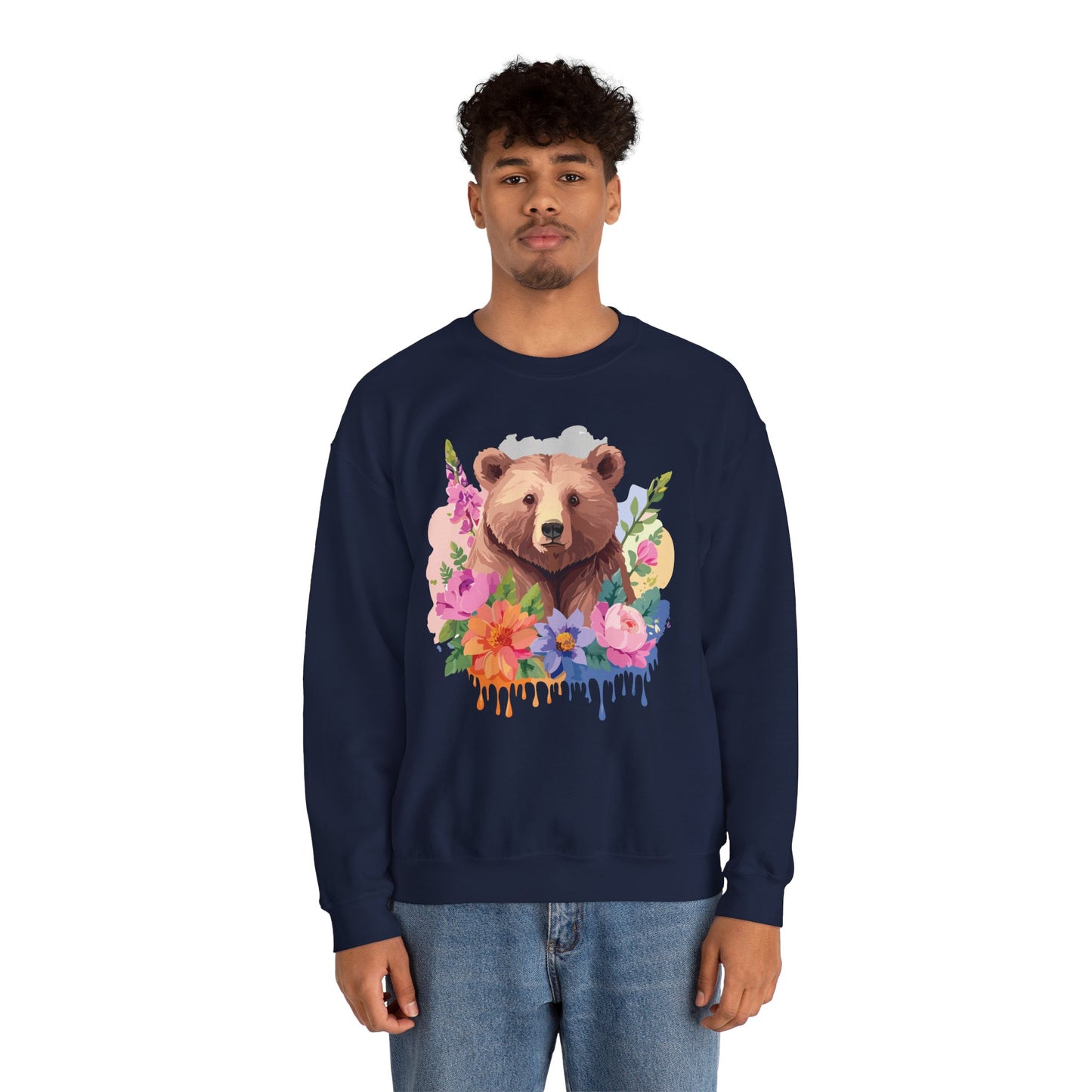 Unisex Floral Bear Sweatshirt, Animals Sweatshirt, Floral Sweatshirt, Art Design Sweatshirt