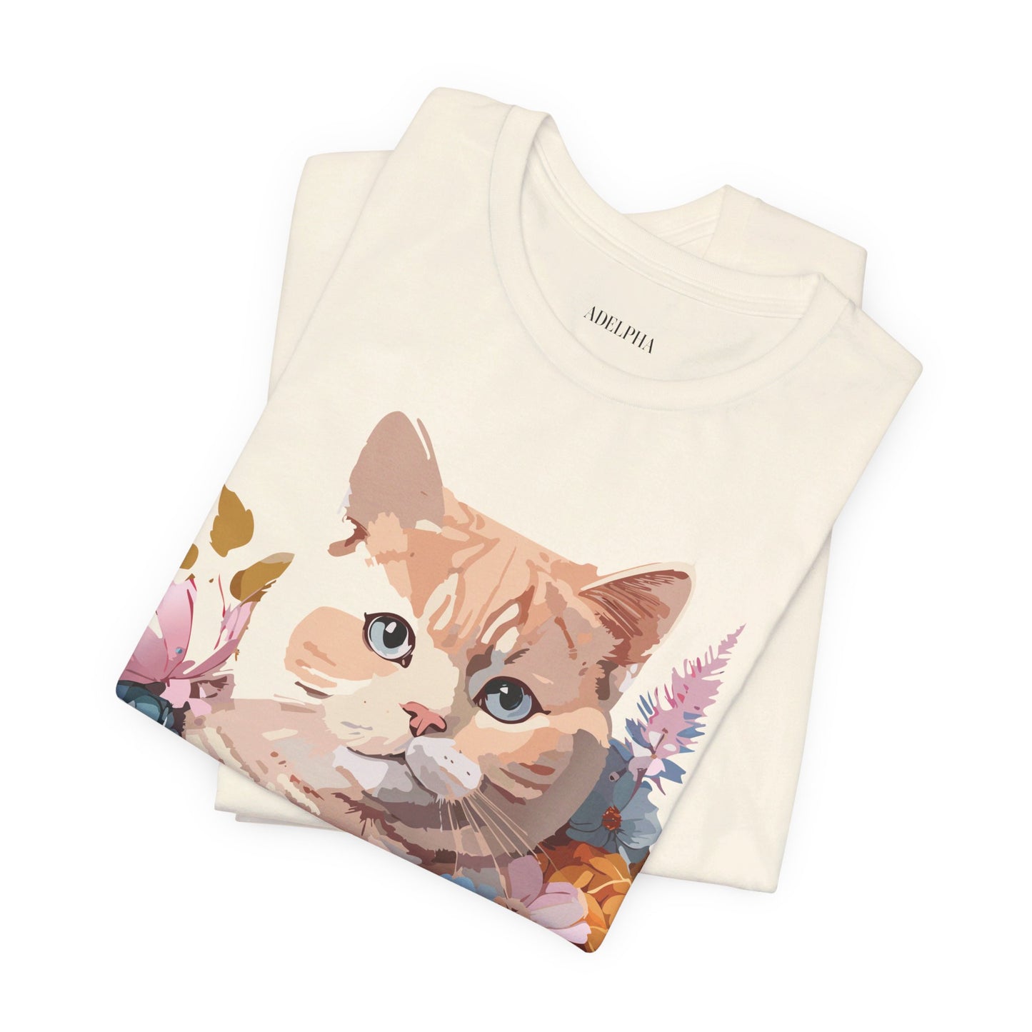 Natural Cotton Tee Shirt with Cat