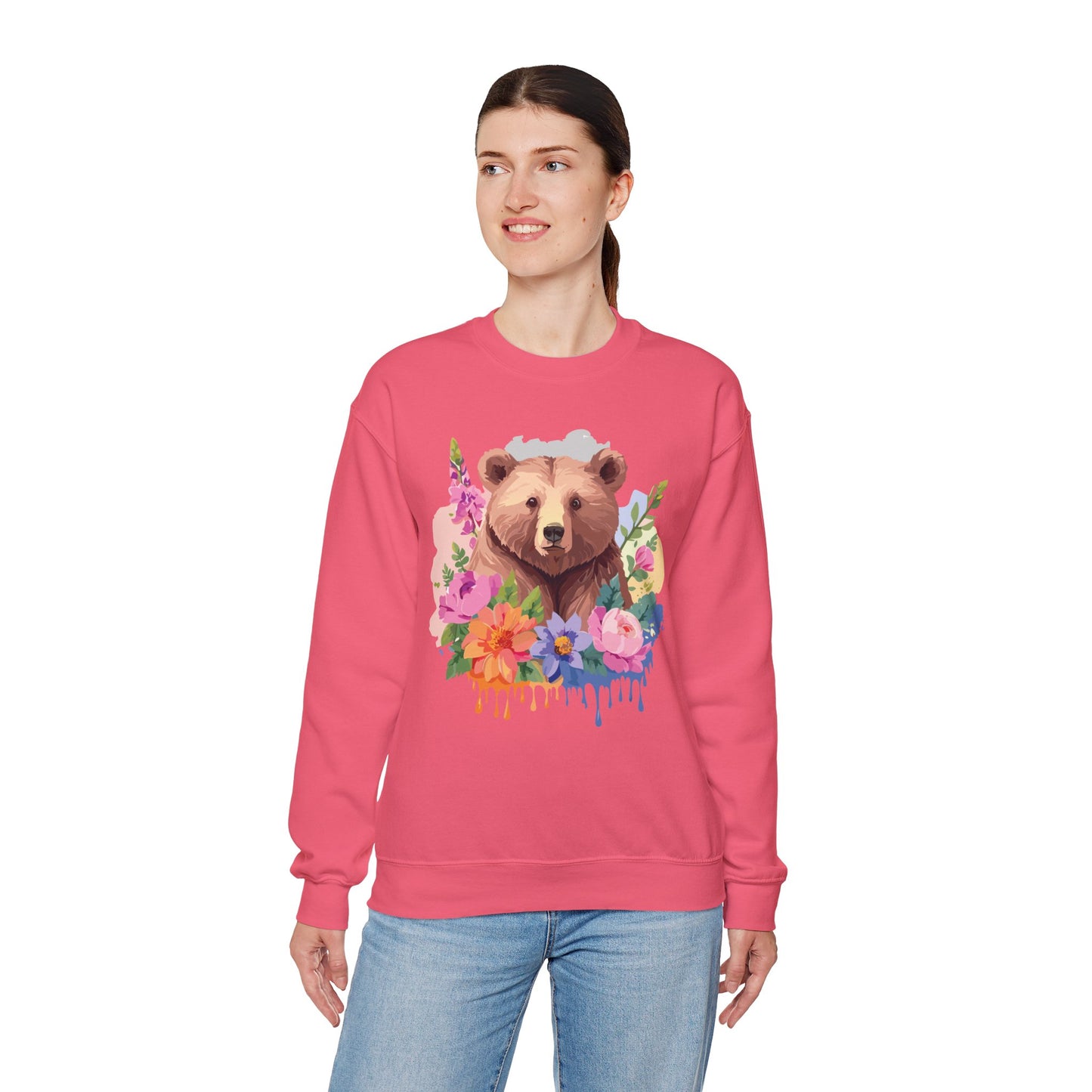 Unisex Floral Bear Sweatshirt, Animals Sweatshirt, Floral Sweatshirt, Art Design Sweatshirt