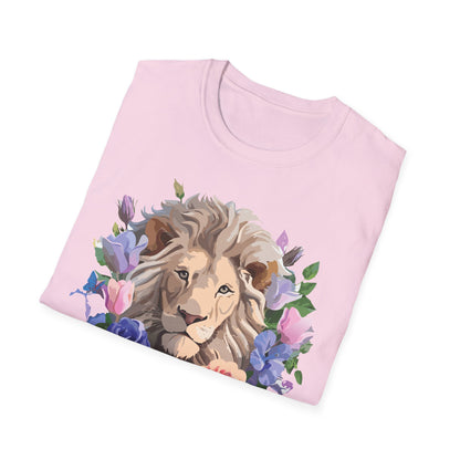 Unisex Floral Lion Tee Shirt Softstyle Gildan 64000 100 Percent Cotton
