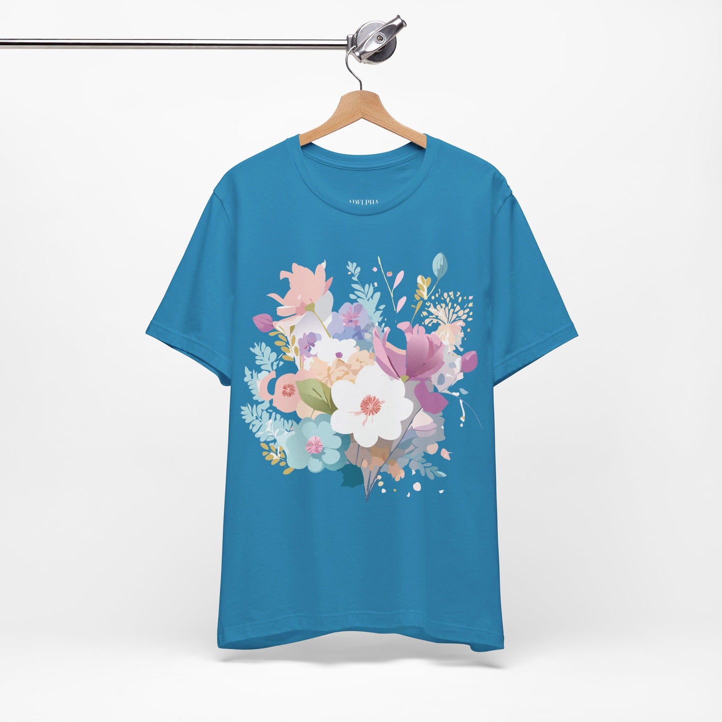 Natural Cotton Tee Shirt with Flowers