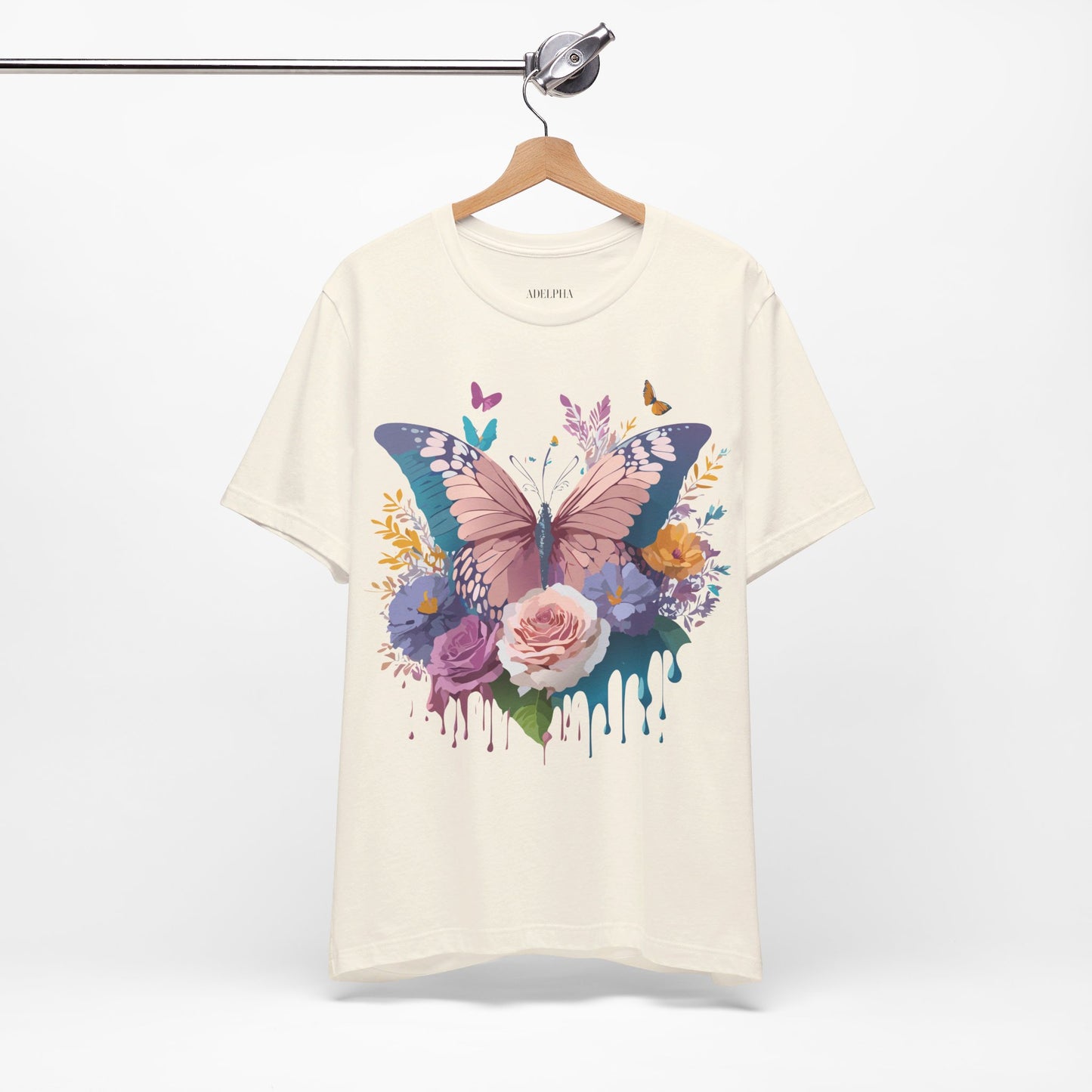 Natural Cotton Tee Shirt with Butterfly