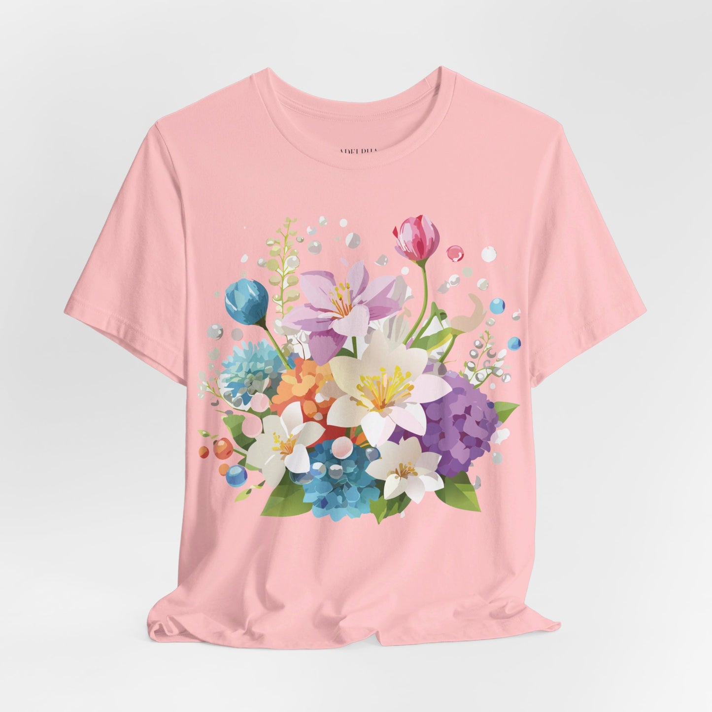 Natural Cotton Tee Shirt with Flowers