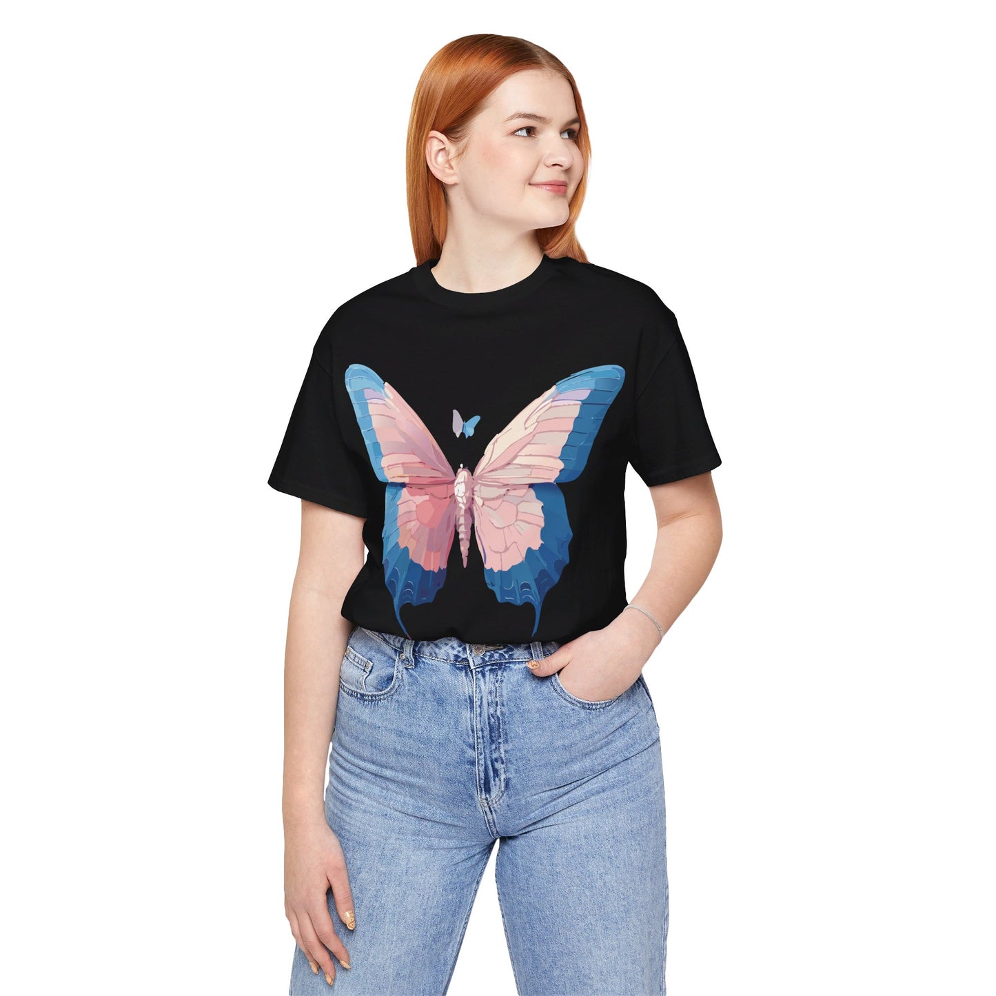 Natural Cotton Tee Shirt with Butterfly