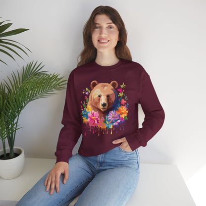 Unisex Floral Bear Sweatshirt With Art Design Animals Sweatshirt