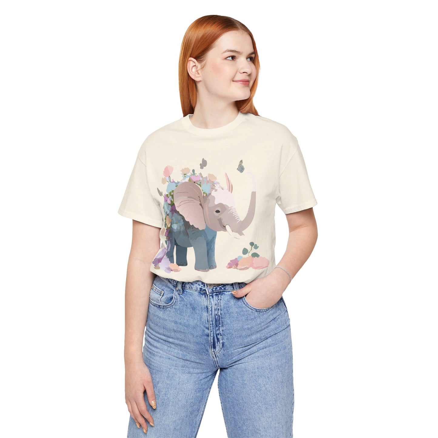 Natural Cotton Tee Shirt with Elephant