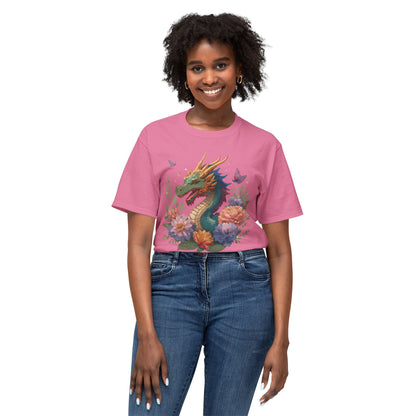 Dragon Art Tee Unisex Vintage Floral Tee Full Color Print HD Cotton