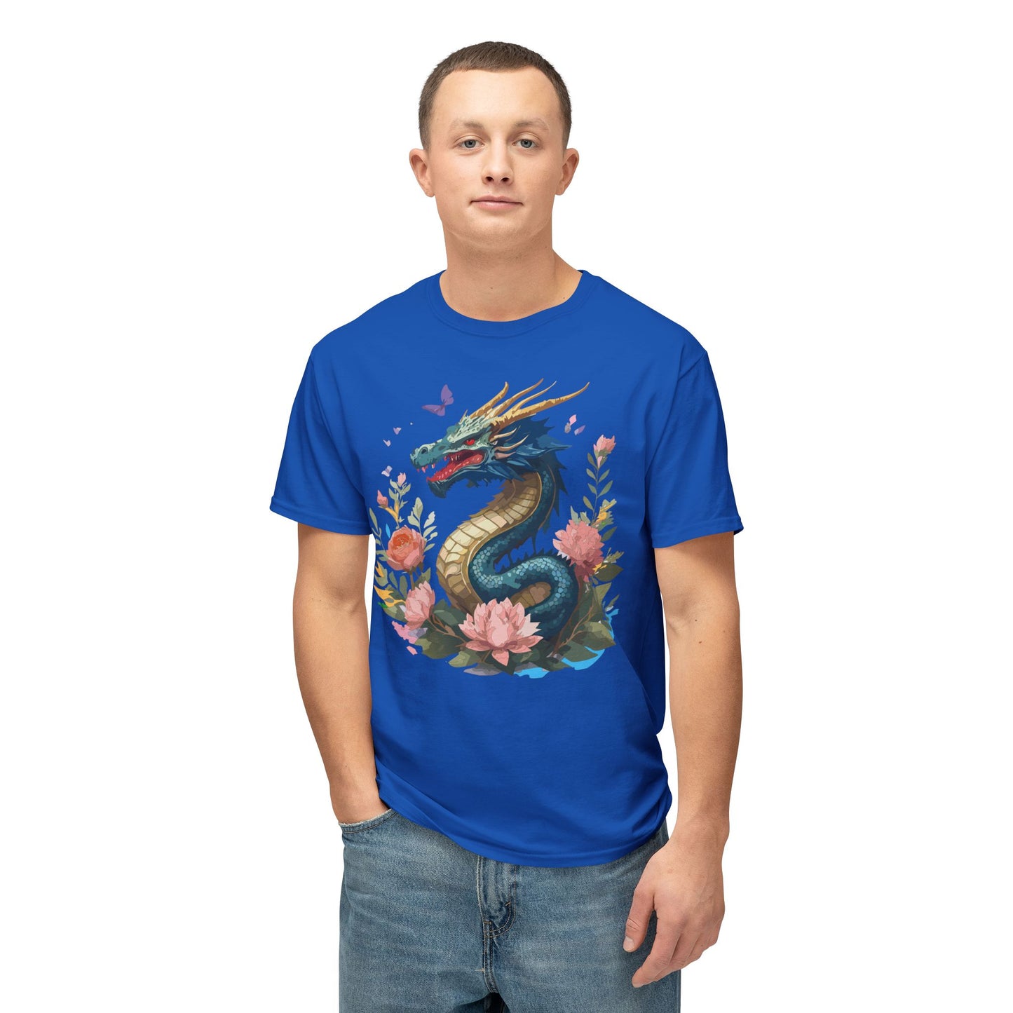 Dragon T-Shirt, Vintage Dragon Tee, Floral Tees, Dragon Art Design Shirt, Tee Shirt with Dragon 2