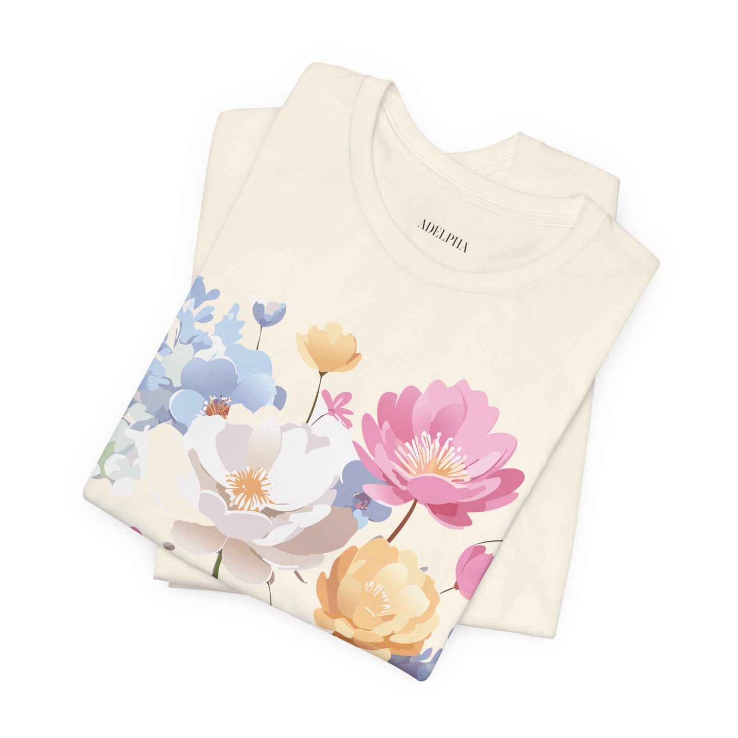 Natural Cotton Tee Shirt with Flowers