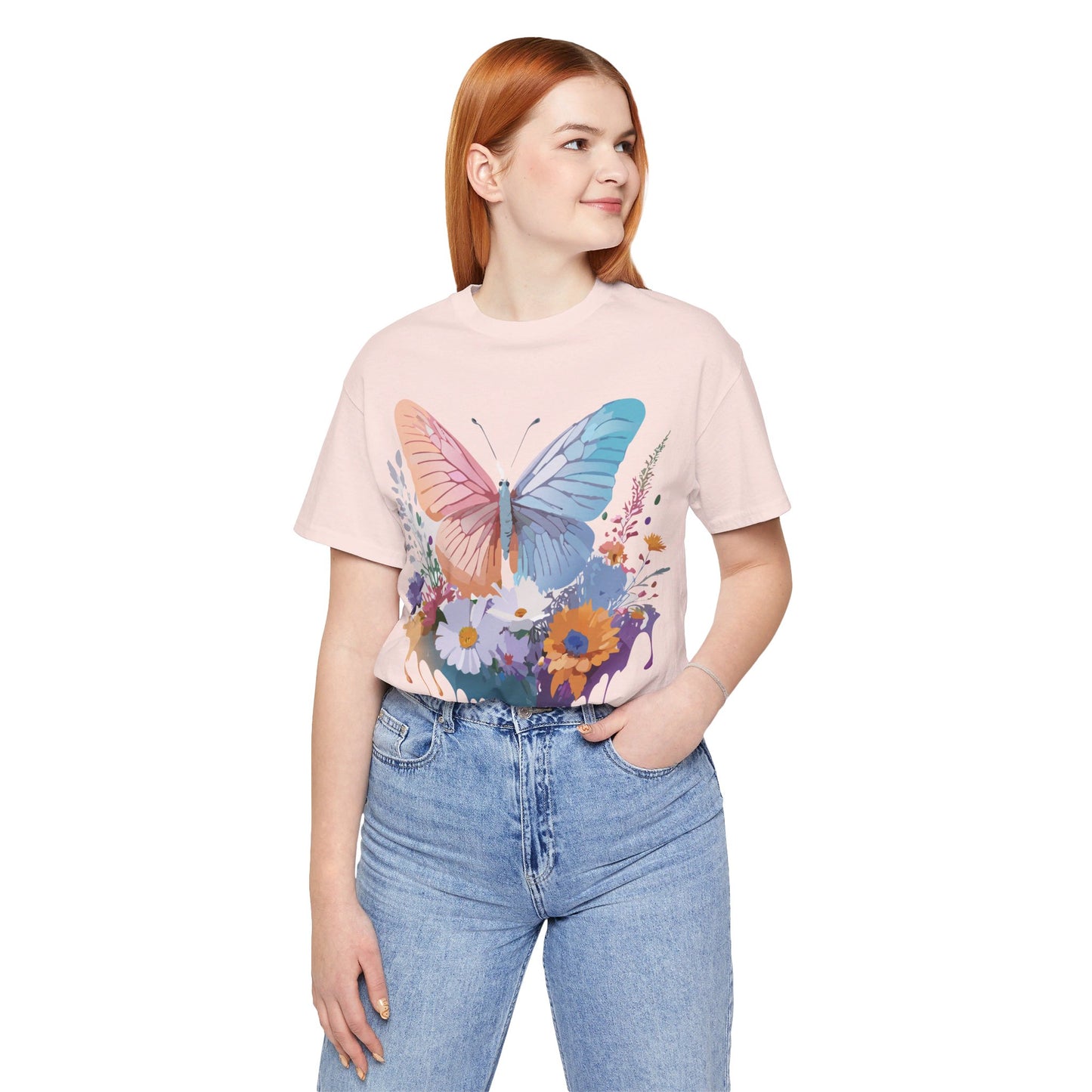 Natural Cotton Tee Shirt with Butterfly