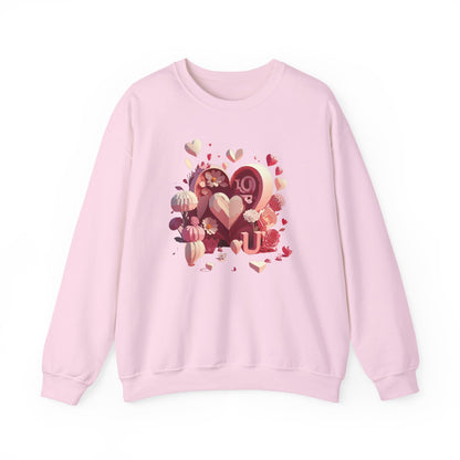 Unisex Floral Big Heart Sweatshirt Love Floral Valentine Day Cotton Poly Blend