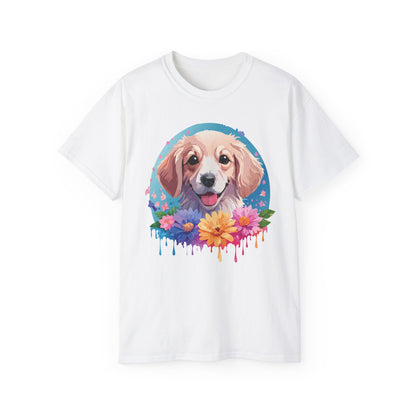 Gildan 2000 Unisex Cotton T Shirt With Floral Dog Print Design