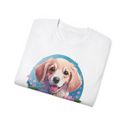 Gildan 2000 Unisex Cotton T Shirt With Floral Dog Print Design