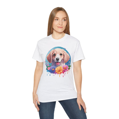 Gildan 2000 Unisex Cotton T Shirt With Floral Dog Print Design