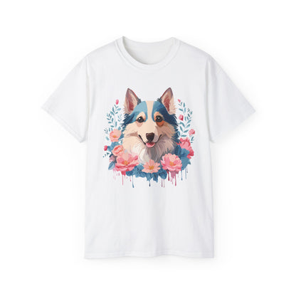 Floral Dog T Shirt Unisex Cotton Tee Gildan 2000 Classic Fit