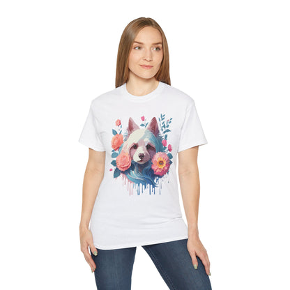 Unisex Animal Print T Shirt With Floral Dog Design And Sustainable Cotton