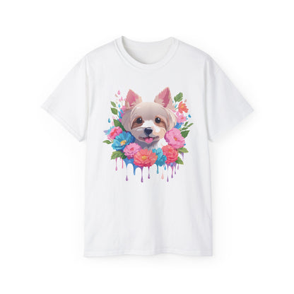 Unisex Floral Dog Design T Shirt Gildan 2000 Ultra Cotton Tee