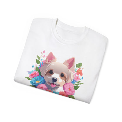 Unisex Floral Dog Design T Shirt Gildan 2000 Ultra Cotton Tee