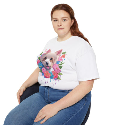Unisex Floral Dog Design T Shirt Gildan 2000 Ultra Cotton Tee