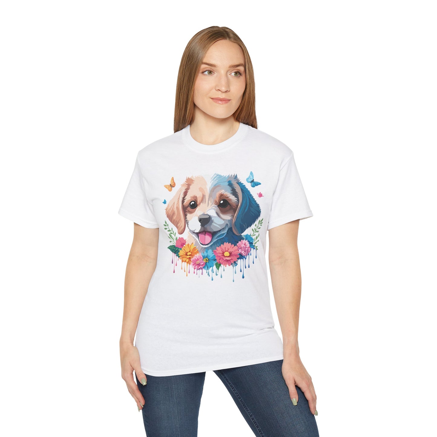 Animal Shirt, Tee Shirt with Animals, Floral Dog T-Shirt