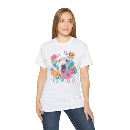 Unisex Floral Dog Tee Shirt Ultra Cotton Classic Fit Gildan 2000