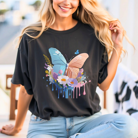 Natural Cotton Tee Shirt with Butterfly